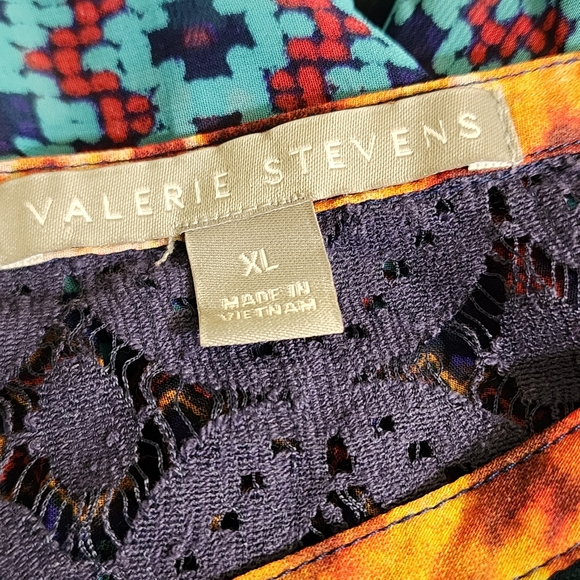VALERIE STEVENS Sheer Geometric Multicolor Short Sleeve Lace Blouse XL - Picture 14 of 16